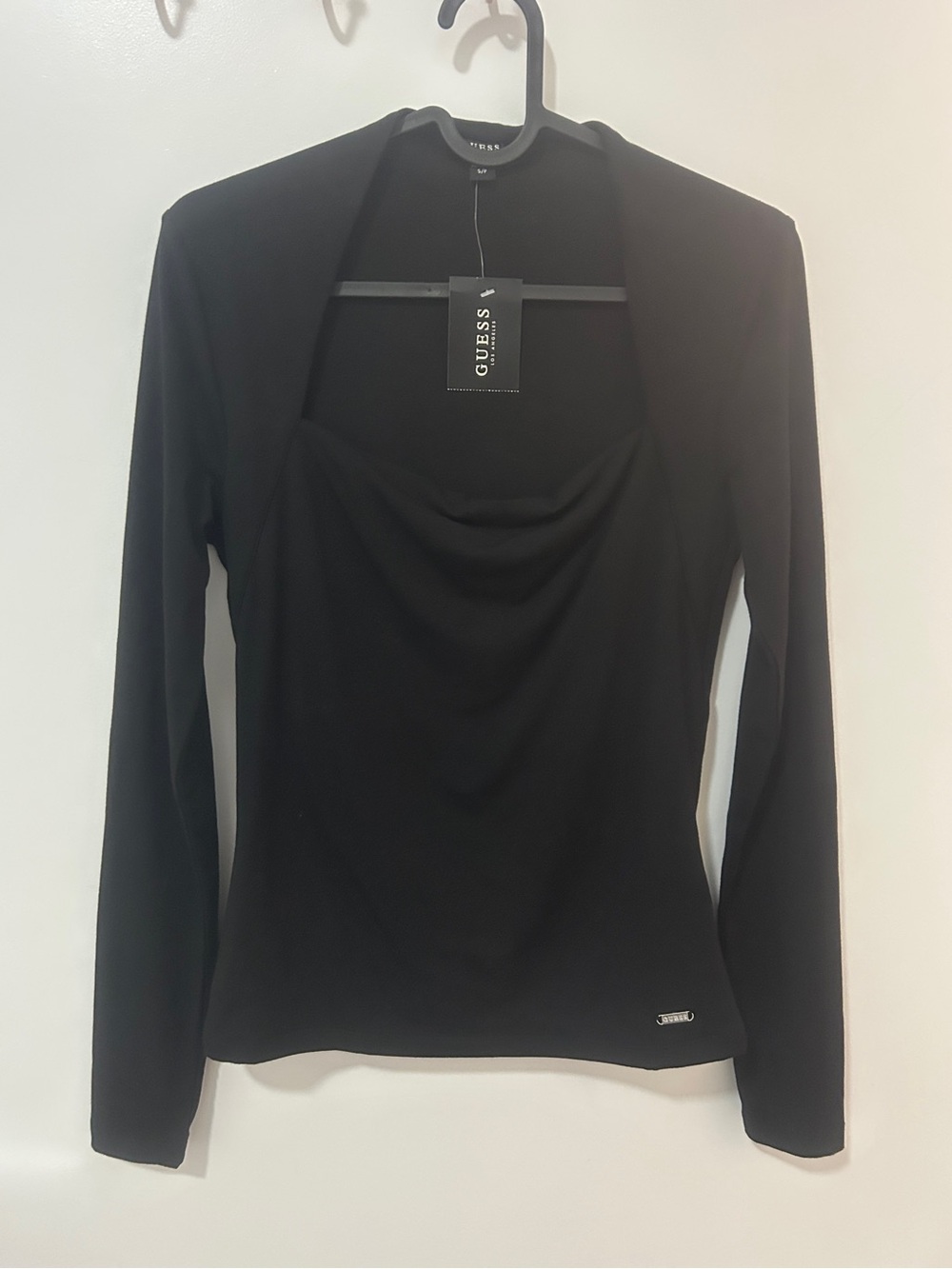 NWT GUESS Black Emmy Sweetheart Long Sleeve Top / Size Small